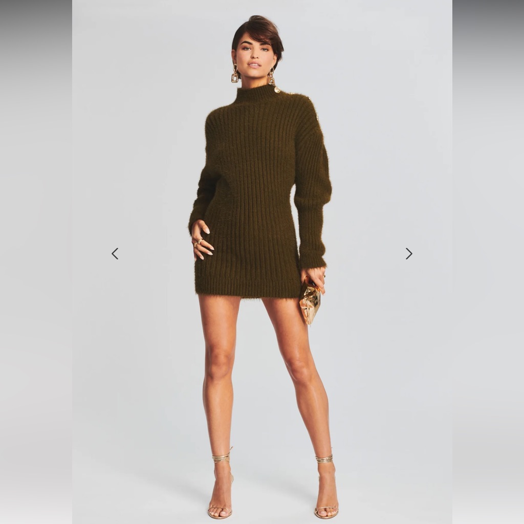 Retrofete Olive Green Ribbed Knit Mini Dress